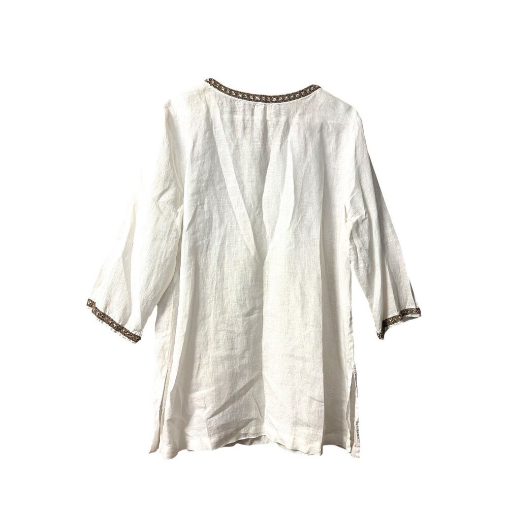Chico's Cream Linen Top with Beaded V-Neckline size 12 - Picture 7 of 11